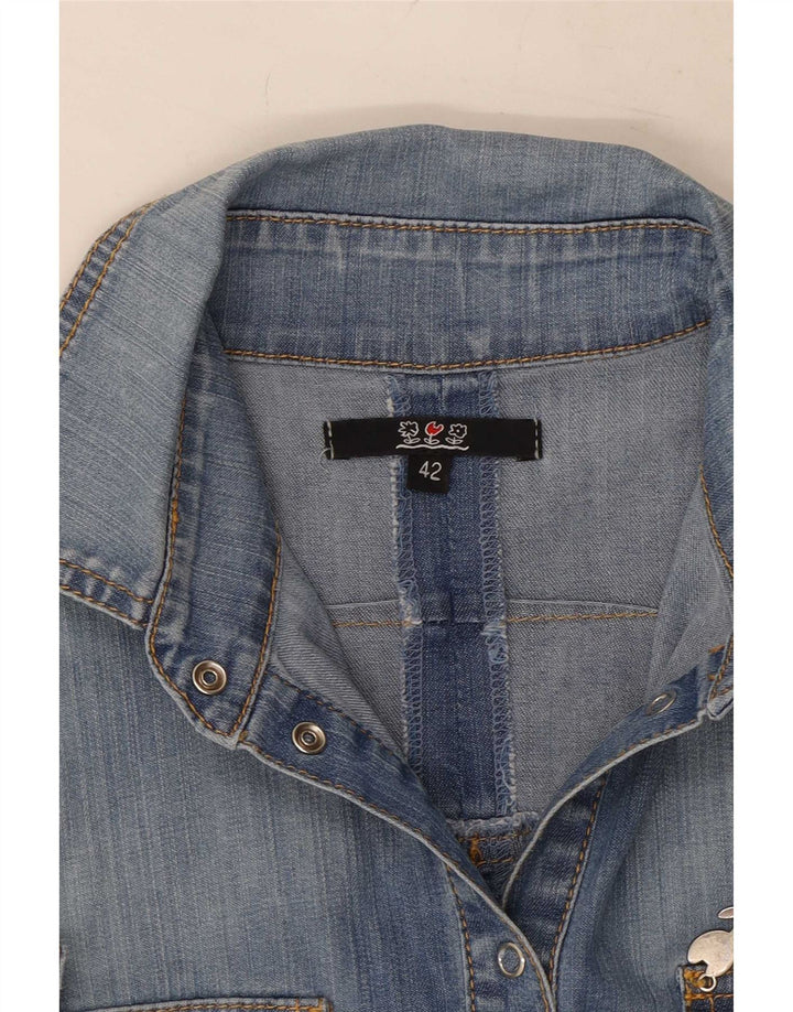 Vintage Cămașă de denim cu mânecă scurtă pentru femei IT 42 Medium Blue