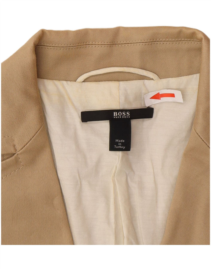 Blazer pentru femei Hugo Boss, cu 3 nasturi, UK 10, mic, bej, bumbac, clasic