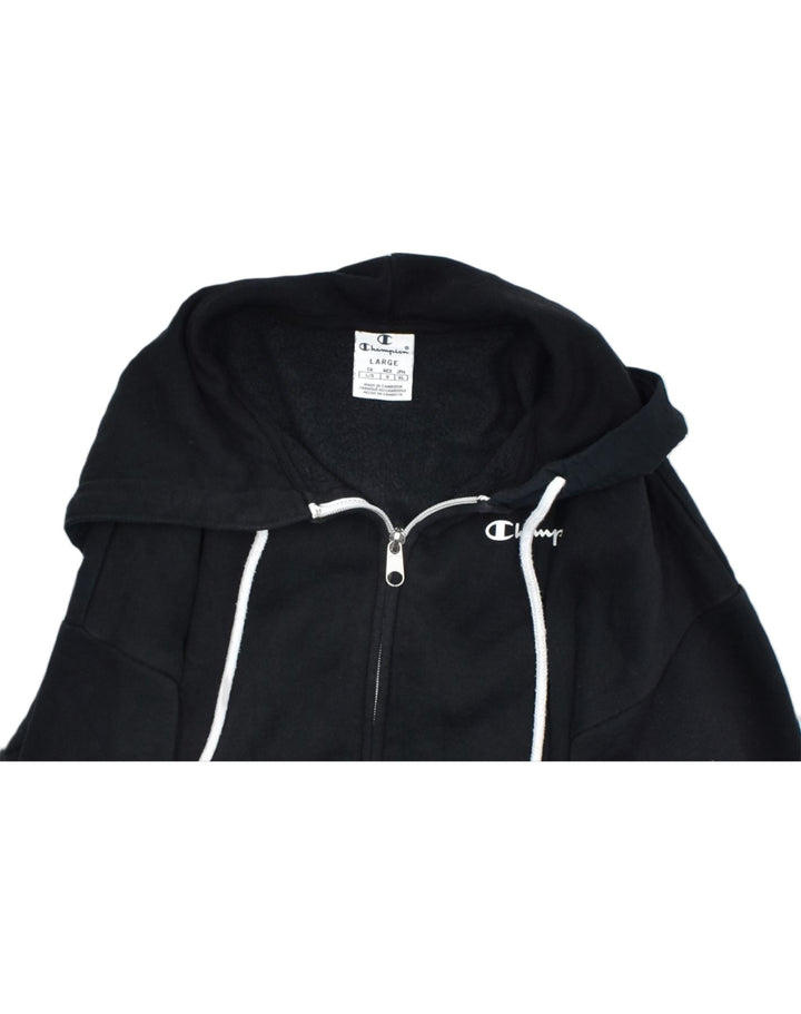 CHAMPION Womens Zip Hoodie Sweater UK 14 Large Black Cotton | Vintage | Thrift | Second-Hand | Used Clothing | Messina Hembry 