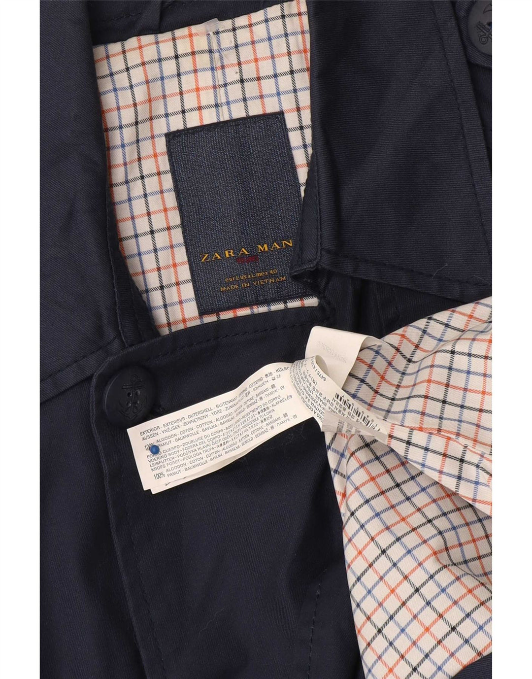 Trench pentru bărbați Zara UK 40 Mare Bumbac bleumarin