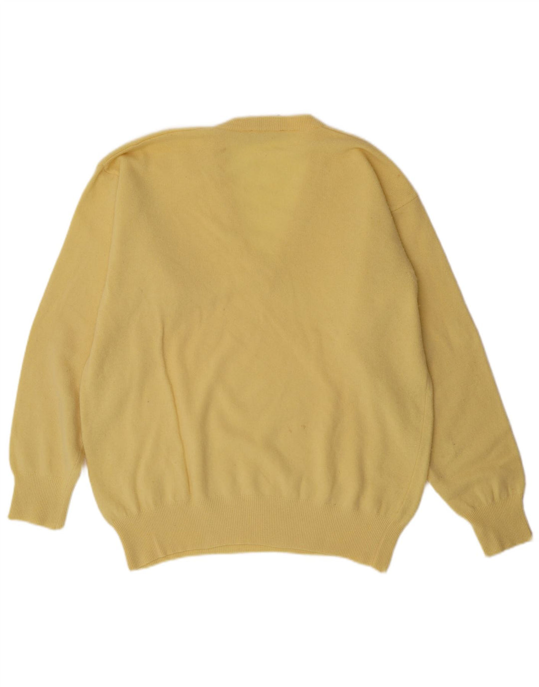 VINTAGE Mens V-Neck Jumper Sweater IT 52 Large Yellow Wool