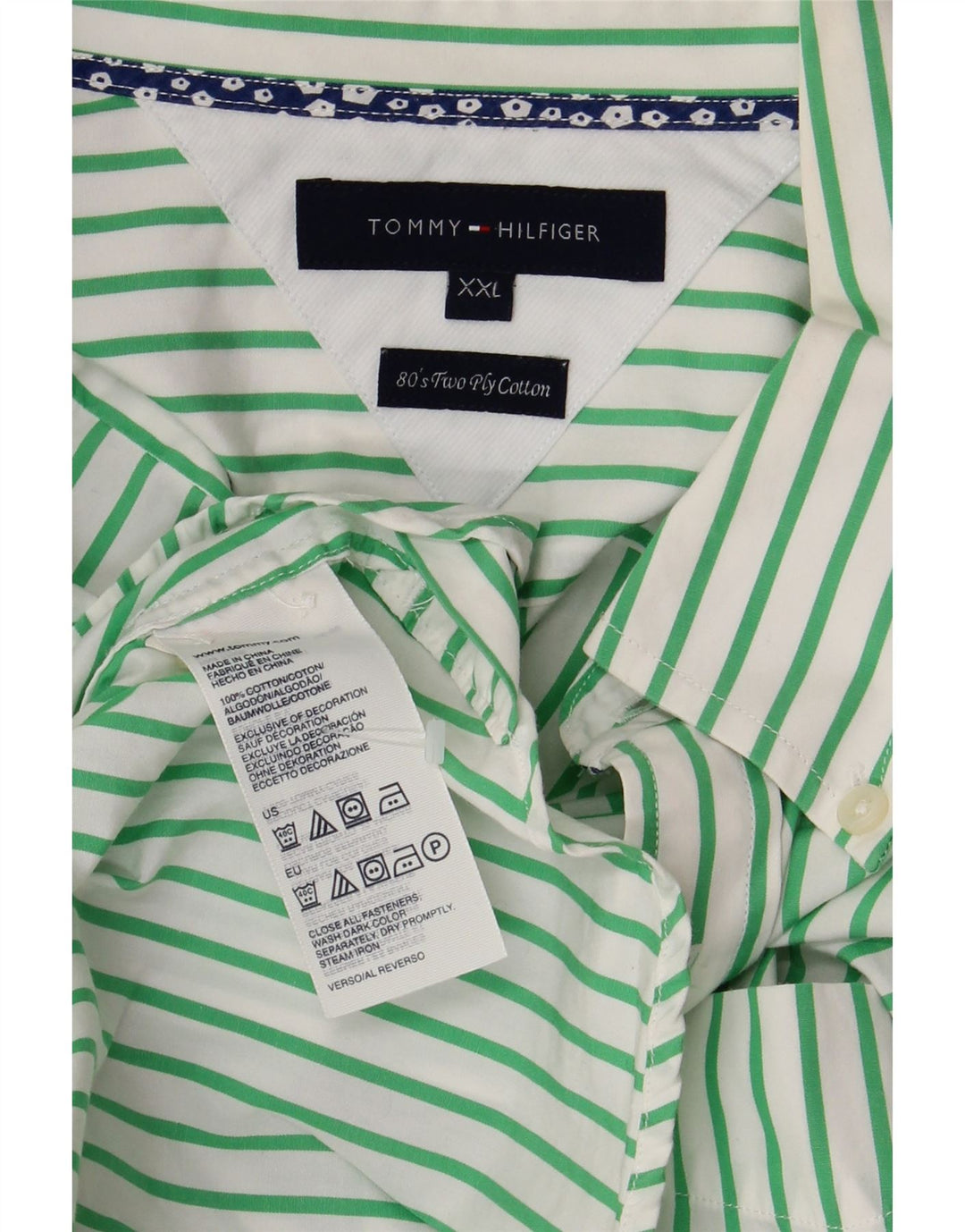Cămașă pentru bărbați TOMMY HILFIGER 2XL, bumbac verde cu dungi