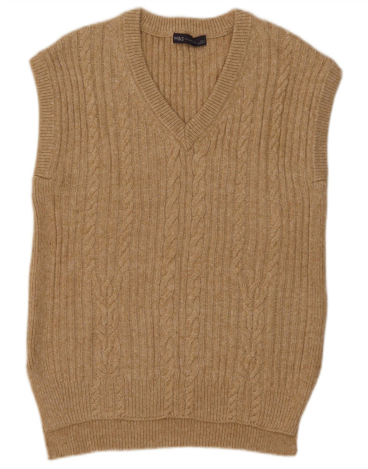 Marks & Spencer Womens Vest Tank Top UK 10 Small Beige Bumbac
