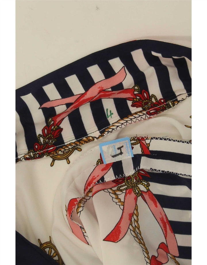 Bluză de cămașă cu model abstract supradimensionat pentru femei vintage US 4 Small White