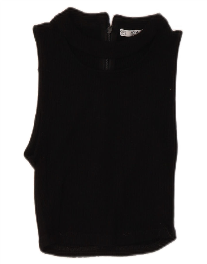 Crop Top fără mâneci pentru femei Zara UK 8 Small Black Viscose