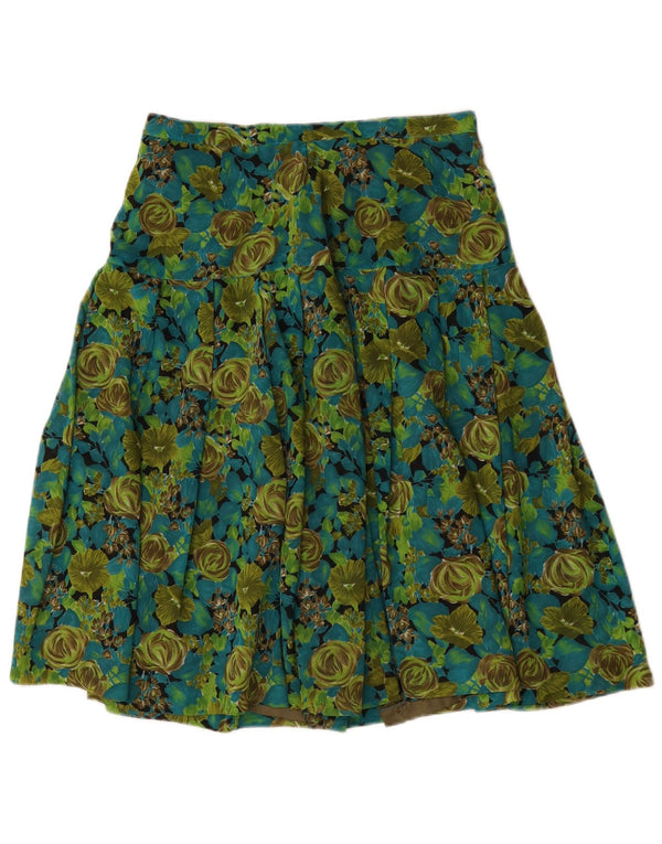Vintage Womens Pleated A-Line Skirt W30 Medium  Green Floral