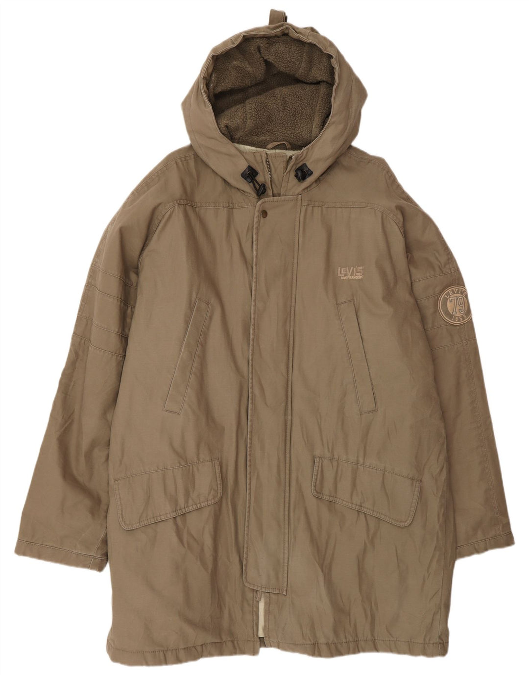 Jachetă parka cu glugă Levi's pentru bărbați UK 40 mare, bej, bumbac