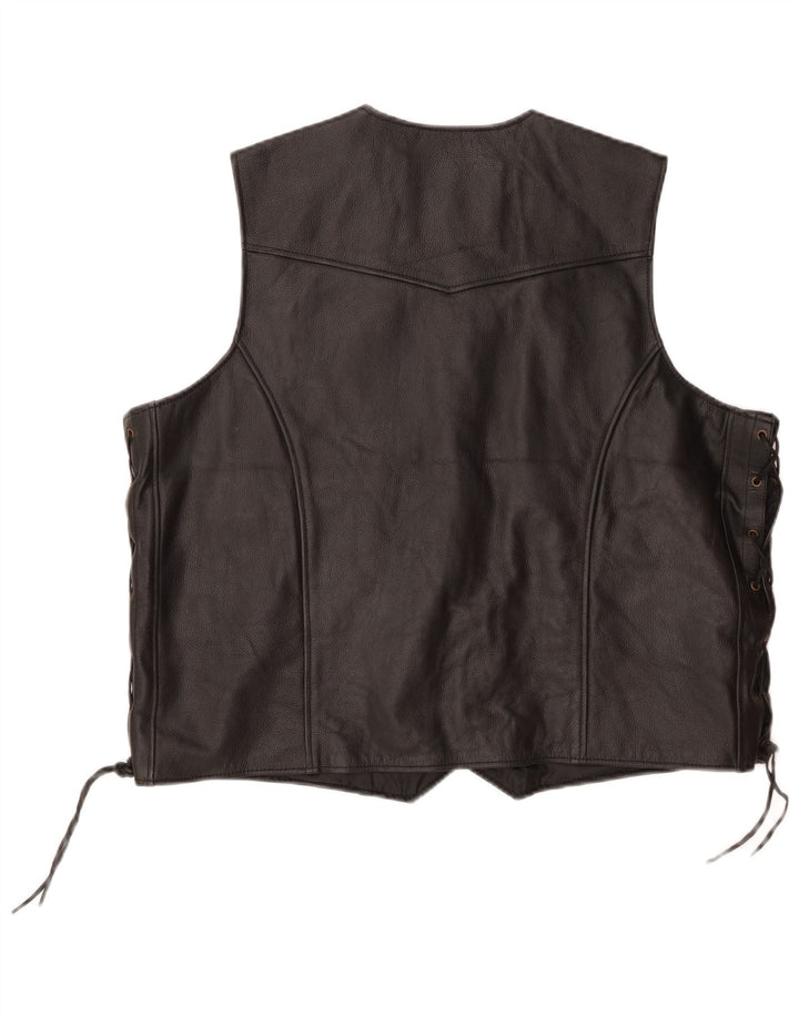 VINTAGE Mens Leather Gilet UK 50 5XL Black Leather