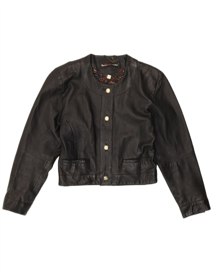 GIORGIO MOBIANI Womens Crop Leather Jacket UK 10 Small  Black Leather