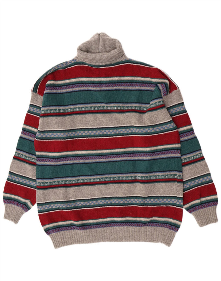 Pulover vintage pentru bărbați cu fermoar și gât, lână de miel cu dungi mari, multicolore