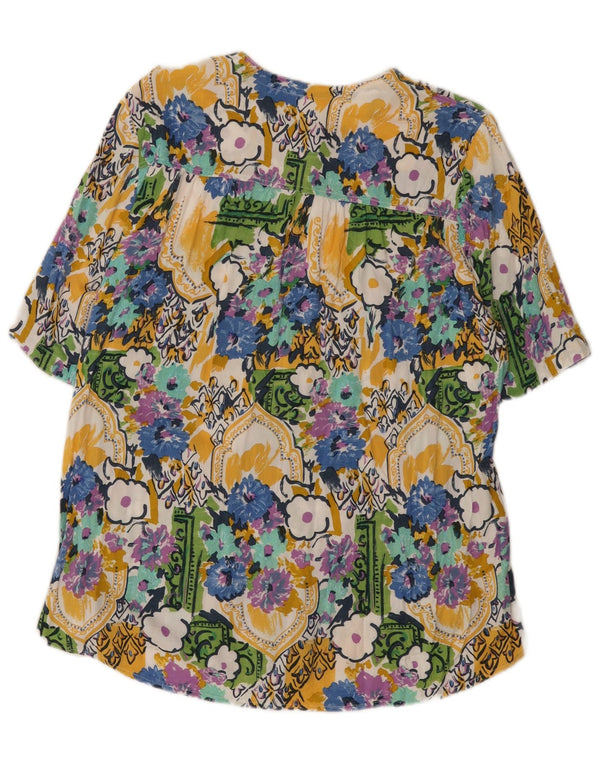 Bluză vintage cămașă cu mânecă scurtă pentru femei UK 14 mare, multicoloră, florală