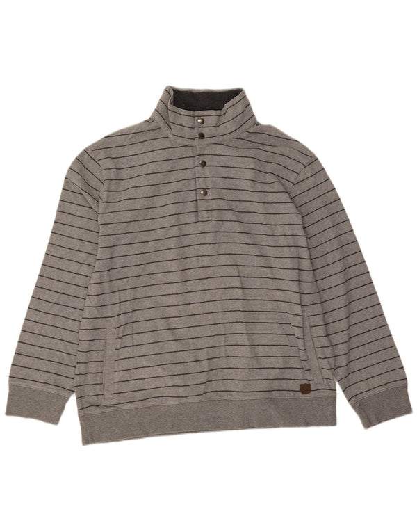 Marks & Spencer Mens Button Neck Jumper Sweater XL Grey Striped Cotton
