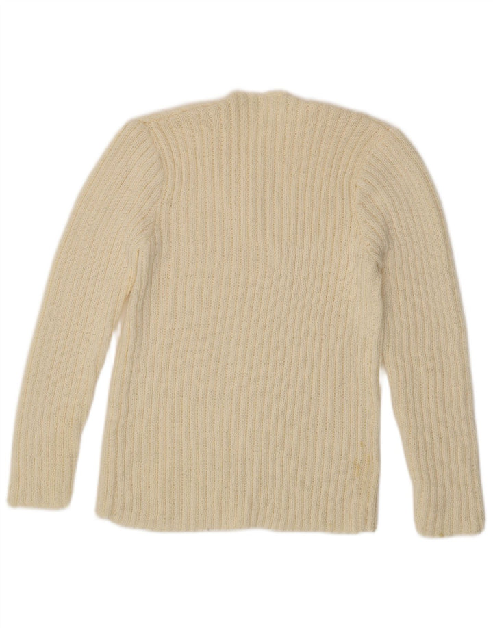 Pulover pentru femei VINTAGE cu gât cu nasturi UK 12 Medium Off White