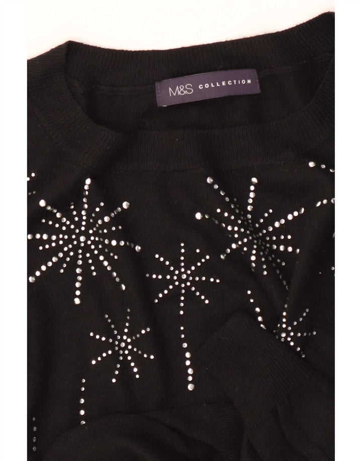 Pulover pentru femei Marks & Spencer cu grafică cu gât de barcă UK 12 Medium Negru