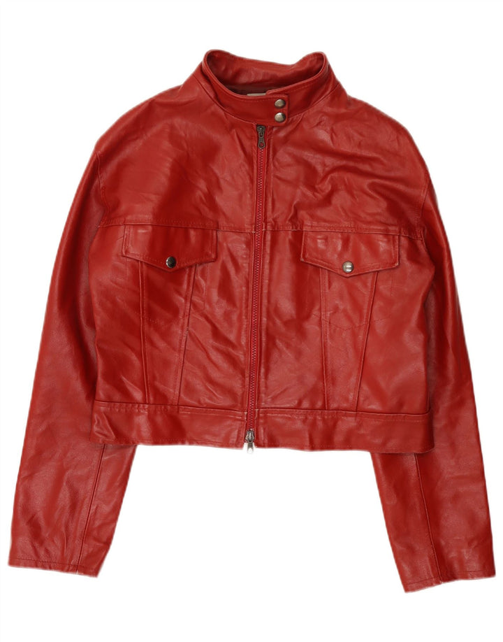 Jachetă din piele vintage pentru femei UK 14 Medium Red Piele