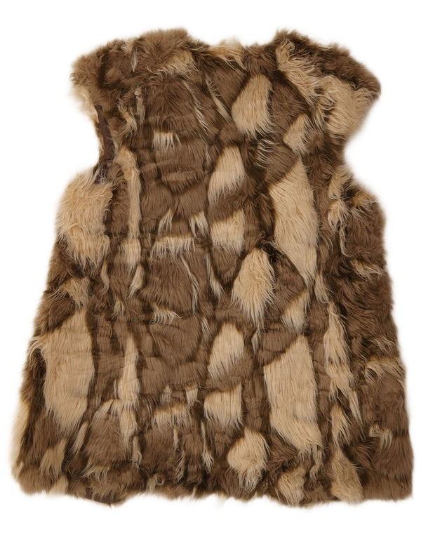 Gilet cu blană artificială deschisă pentru femei Zara UK 12 Medium Bej Animal Print
