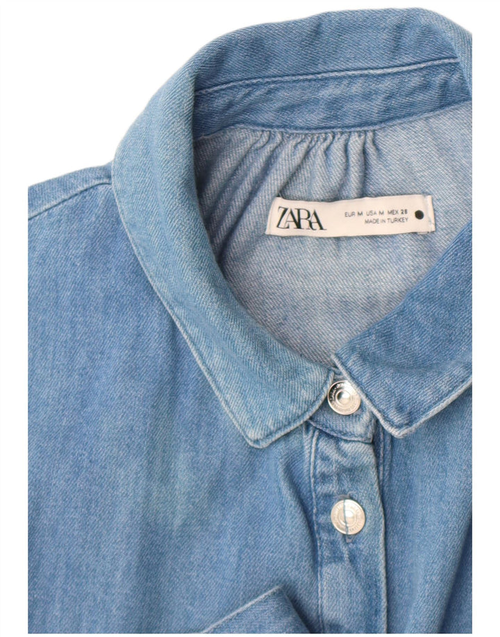 Rochie din denim cu mânecă lungă pentru femei Zara UK 12 Medium Blue
