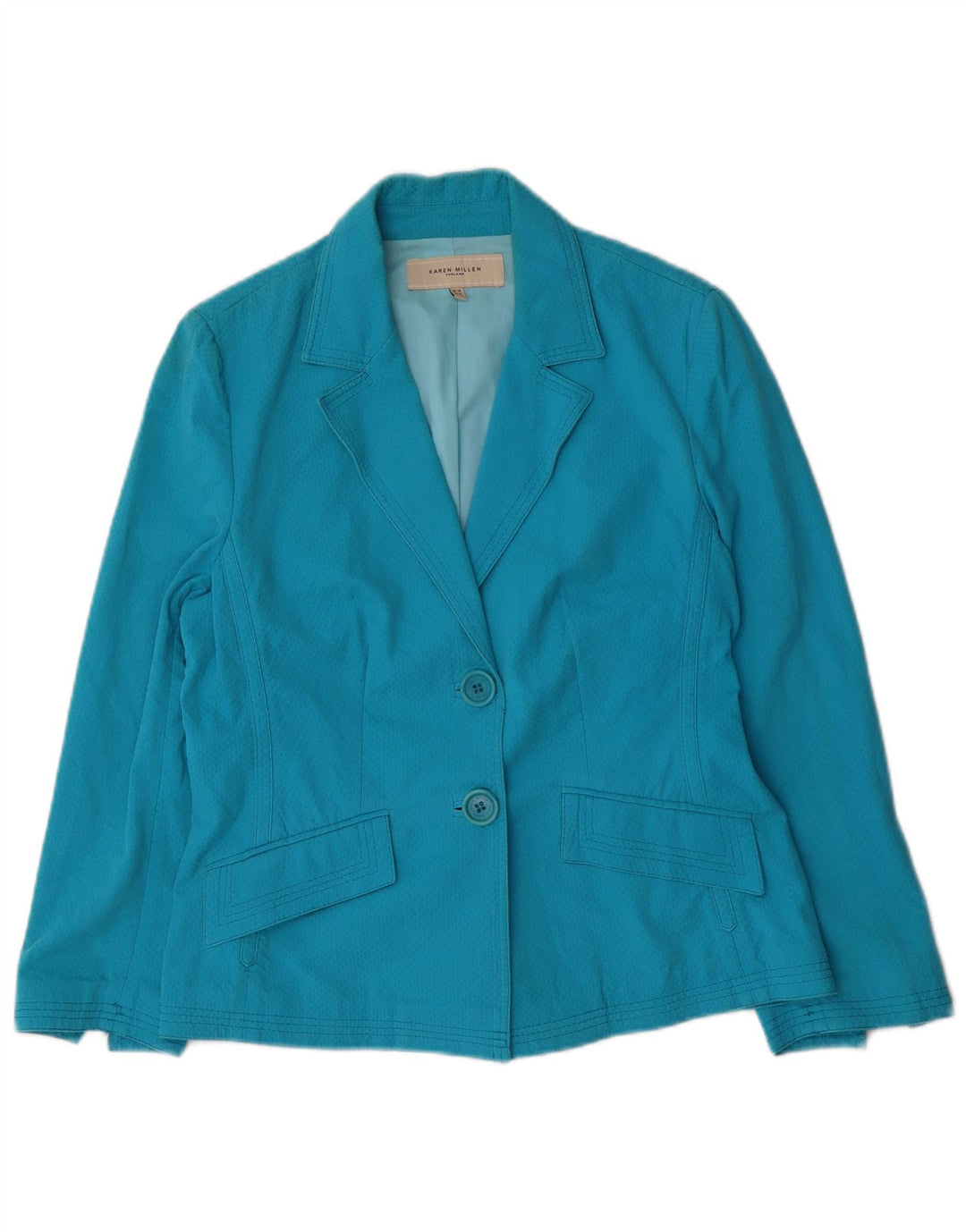 Jachetă Karen Millen pentru femei, cu 2 nasturi, UK 14, bumbac albastru mediu