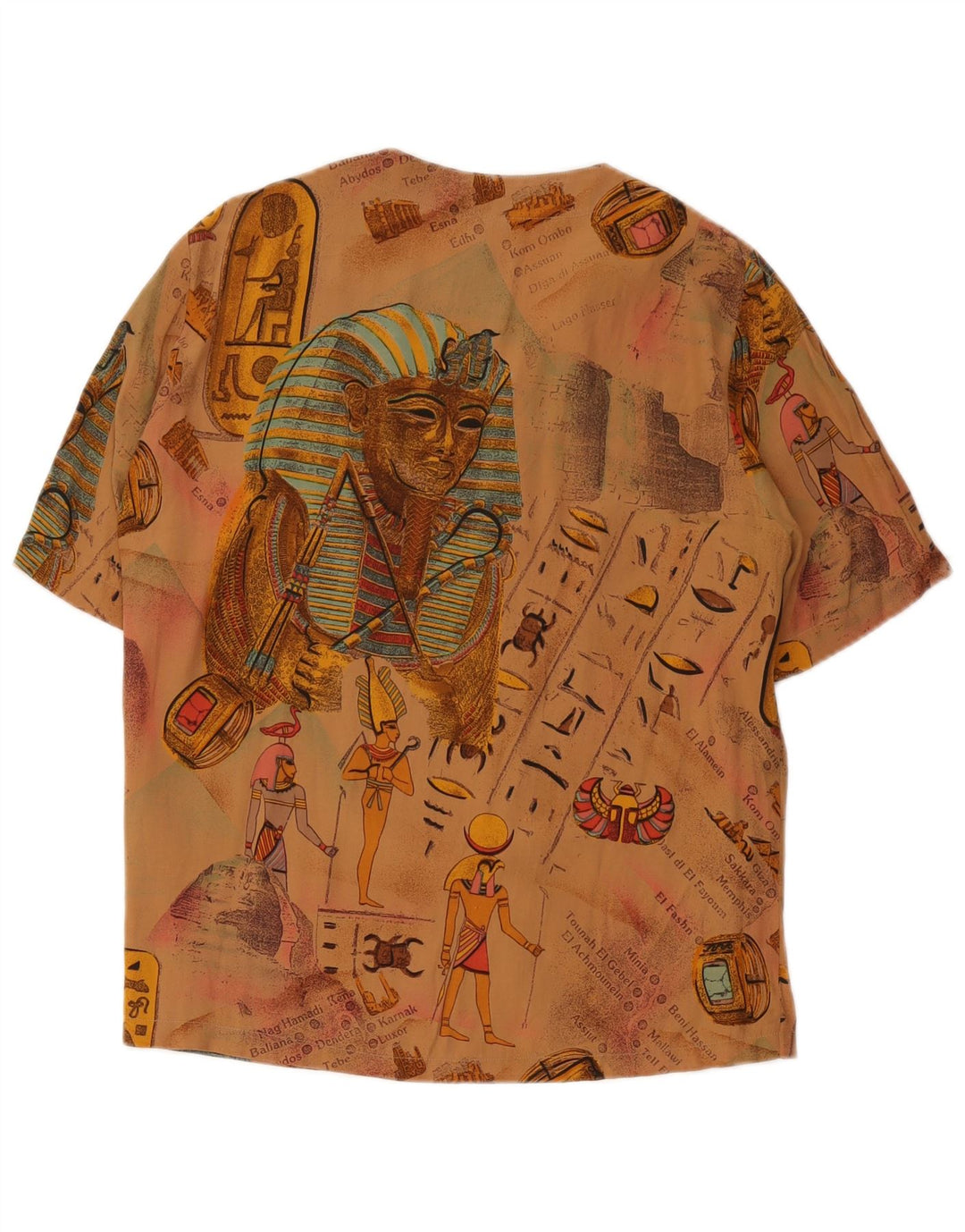Bluză cămașă cu mânecă scurtă pentru femei vintage cu model abstract IT 46 mare maro