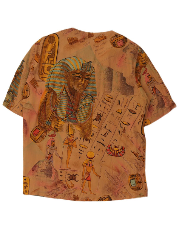 Bluză cămașă cu mânecă scurtă pentru femei vintage cu model abstract IT 46 mare maro