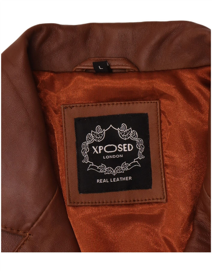 Jachetă vintage pentru bărbați din piele cu 3 nasturi, UK 40, maro, maro