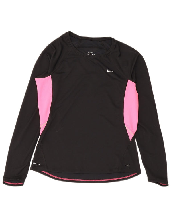 Tricou Nike Dri Fit Top cu mânecă lungă pentru femei UK 12/14 Medium Black Colorblock