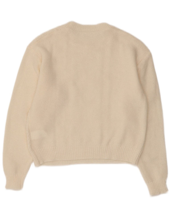 Pulover vintage pentru femei cu gât de barcă și pulover UK 12, alb mediu, acrilic