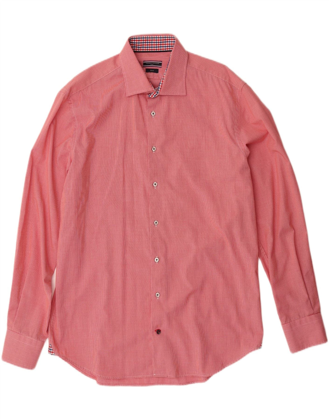 TOMMY HILFIGER Mens Fitted Shirt Size 42 16 1/2 Large Red Houndstooth Vintage Tommy Hilfiger and Second-Hand Tommy Hilfiger from Messina Hembry 