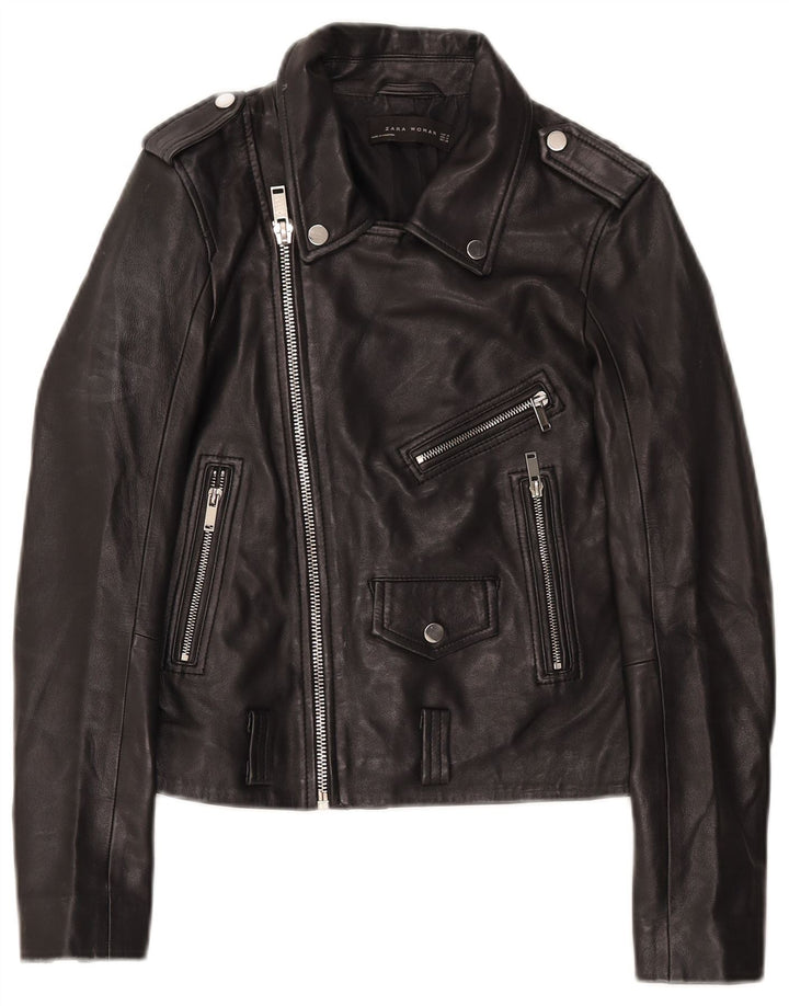 Jachetă Biker din piele pentru femei Zara UK 12 Medium Black