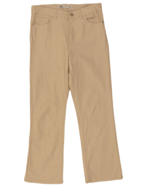 Pantaloni drepți din piele artificială pentru femei Zara EU 36 XS L26 L25 Bej