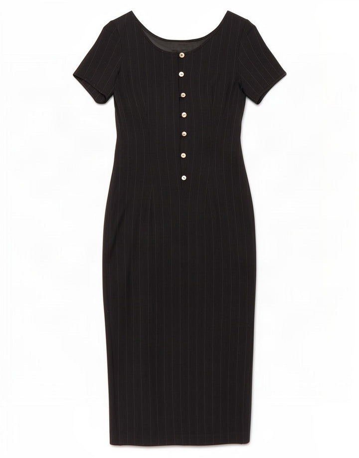 Rochie Maxi Vintage pentru Damă IT 42 Medium Bleumarin Lână Pinstripe