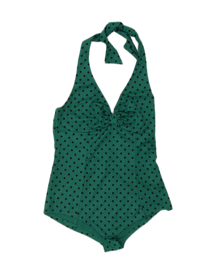 COLLECTIF Womens Bodysuit UK 12 Medium Green Polka Dot Vintage Collectif and Second-Hand Collectif from Messina Hembry 