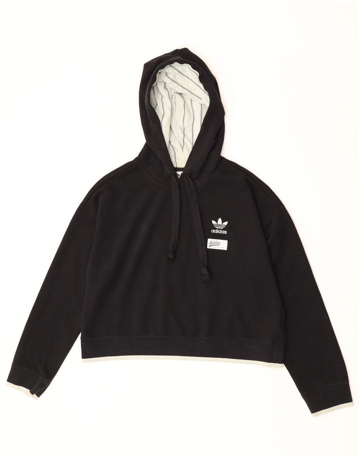 Jumper Adidas Crop Oversized Hoodie pentru femei UK 10 Small Negru Poliester