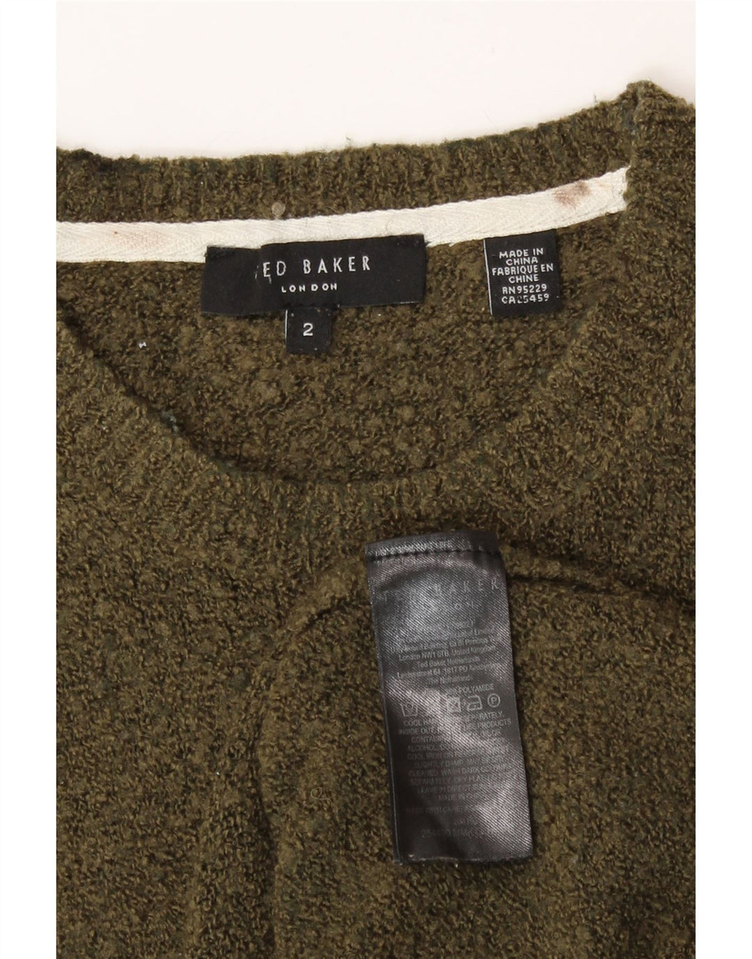 Pulover Ted Baker pentru bărbați, cu grafică, cu decolteu, mărimea 2, lână kaki mică