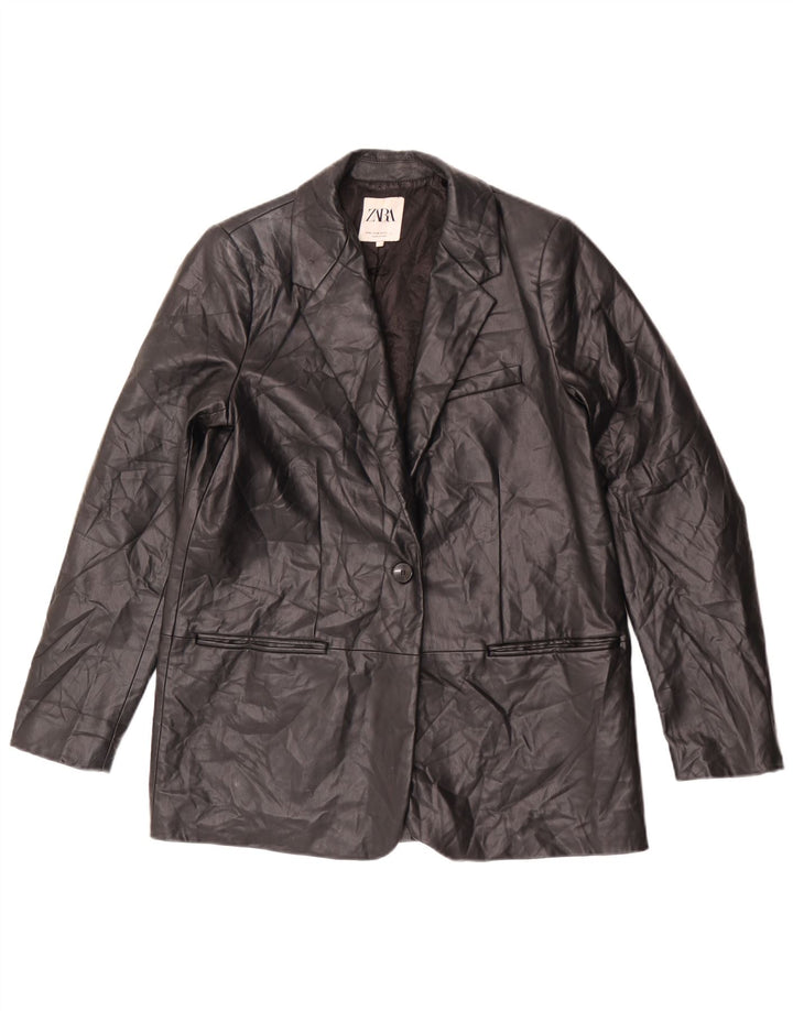 Jachetă Blazer din piele artificială cu 1 nasture Zara pentru femei UK 14 Medium Black