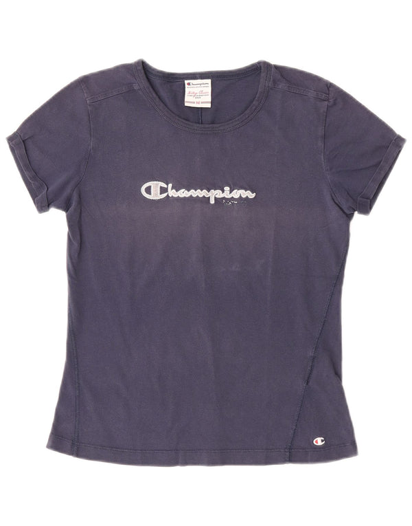 Champion Womens Graphic T-Shirt Top UK 12 Medium Navy Blue
