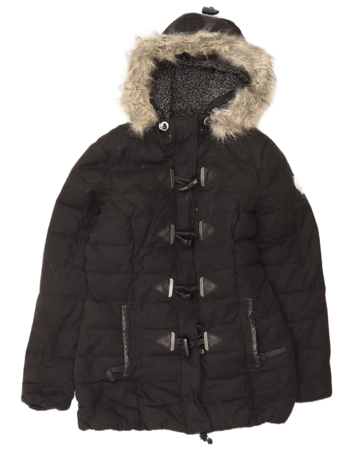 Jachetă duffle cu glugă căptușită Superdry pentru femei UK 12 Poliester mediu negru