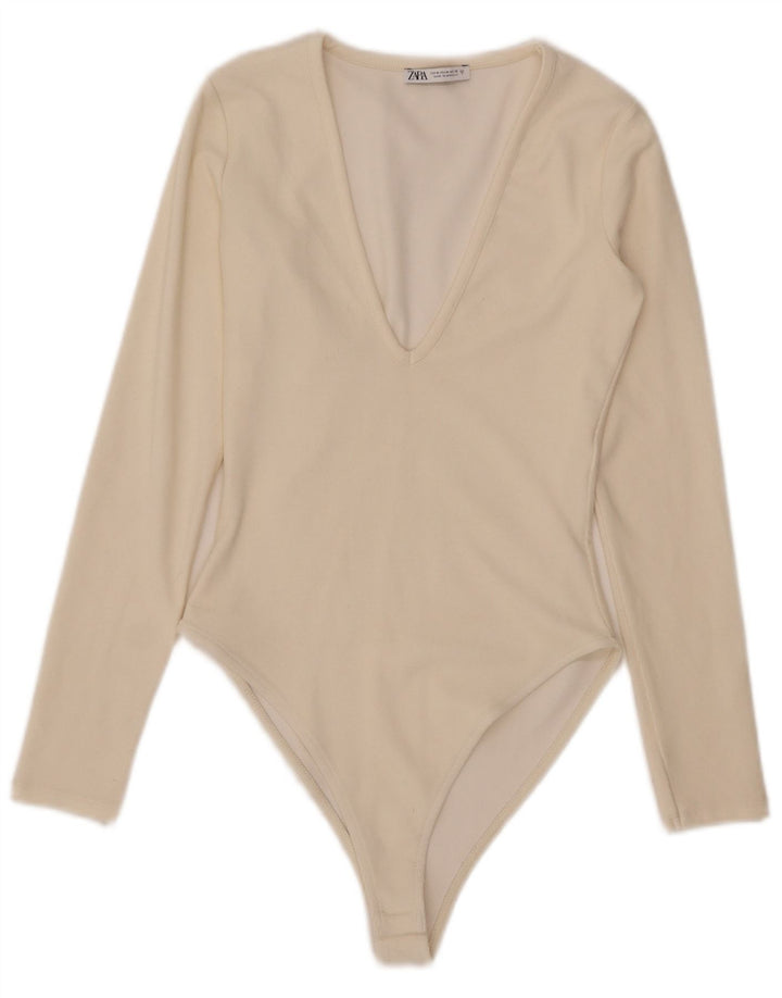 Body cu mânecă lungă pentru femei Zara UK 12 Medium Off White