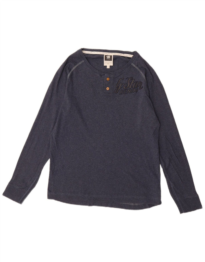 G-STAR Top grafic pentru bărbați cu mânecă lungă, mare, albastru, bumbac