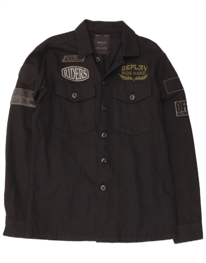 Cămașă grafică pentru bărbați Replay, bumbac mediu negru
