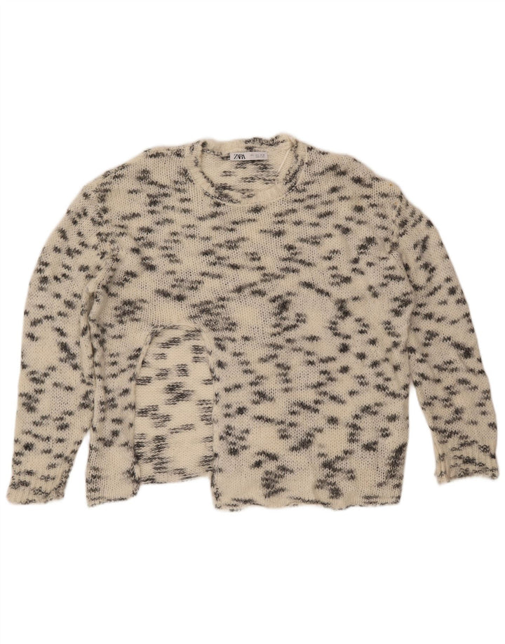 Pulover ZARA pentru damă, cu gât roșu, mare, pete alb catifelat