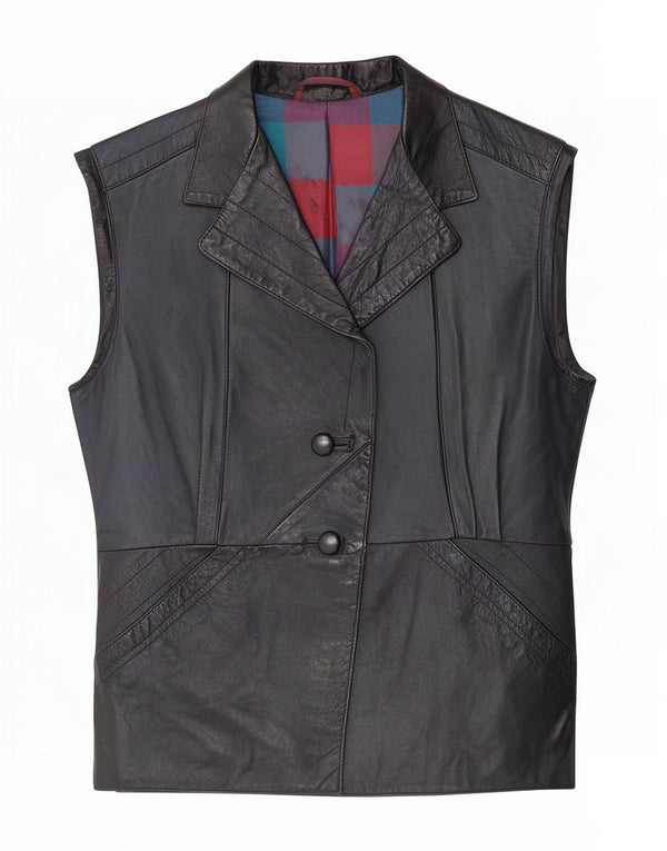 Gilet din piele vintage pentru femei UK 14 Medium Black