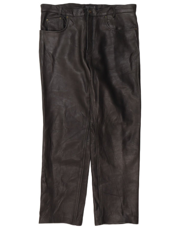 Pantaloni drepti din piele pentru bărbați Henson&Henson W40 L34 negru