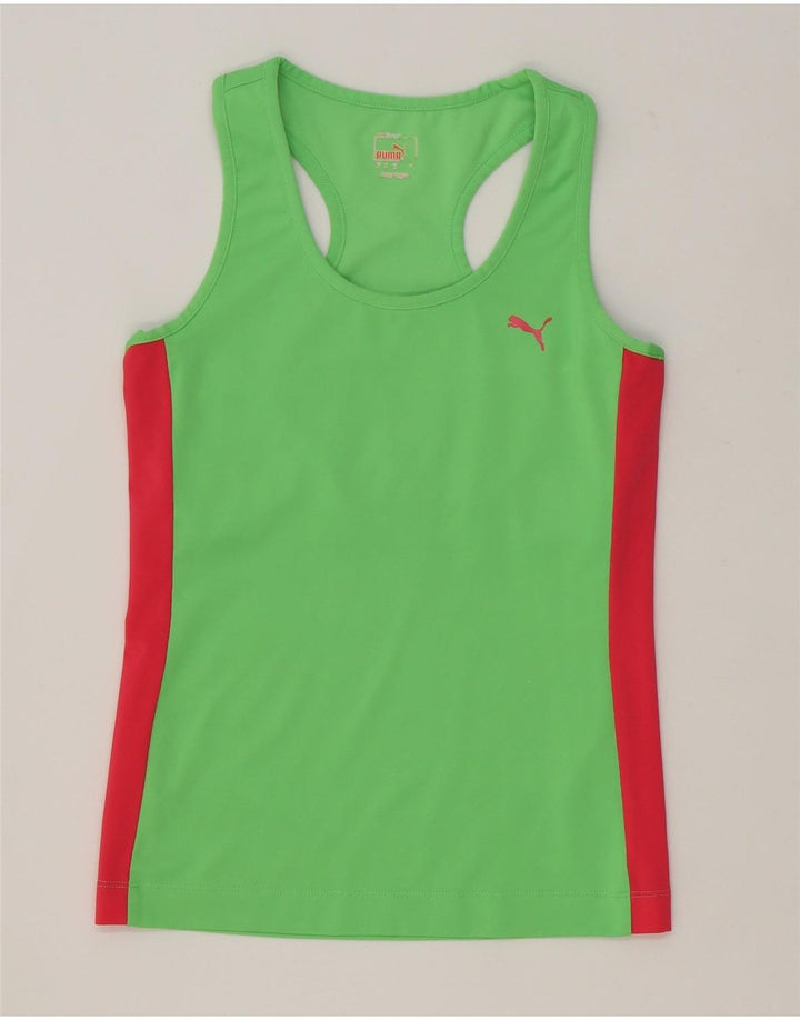 PUMA Womens Vest Top UK 12 Medium Green Colourblock Polyester Vintage Puma and Second-Hand Puma from Messina Hembry 
