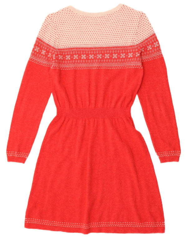 Rochie de pulover cu mânecă lungă pentru femei Fat Face UK 12 Bumbac Fair Isle Roșu Mediu