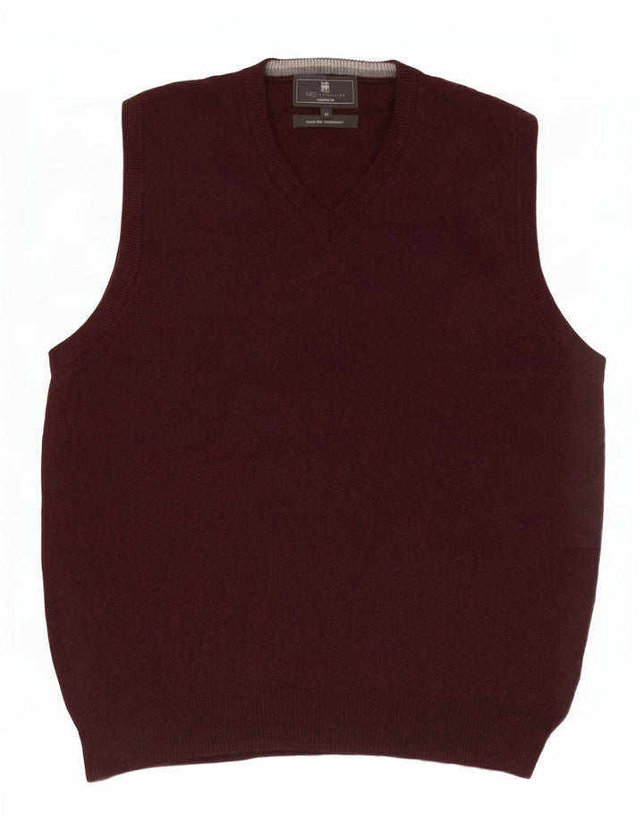 Marks & Spencer Mens Regular Fit Vest Tank Top Lână Burgundy Mediu