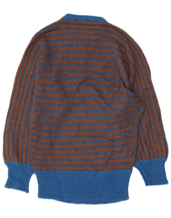 Pulover vintage pentru femei cu decolteu rotund UK 16 Mohair mare cu dungi albastre