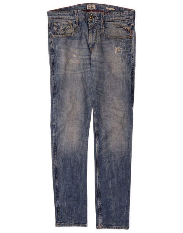 Replay Blugi Anbass Slim Distressed pentru bărbați W31 L34 Bumbac albastru