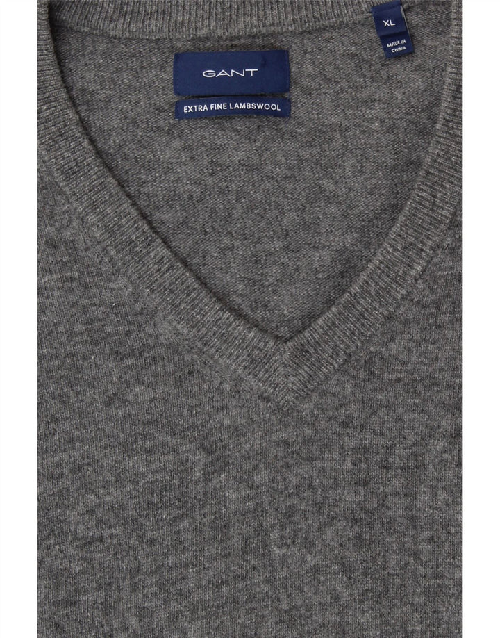 GANT Pulover cu decolteu în V pentru bărbați, XL, lână de miel gri