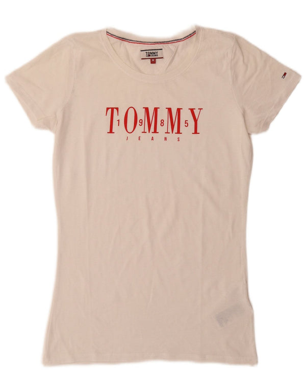 Tricou grafic Tommy Hilfiger pentru femei Top UK 12 Bumbac alb mediu